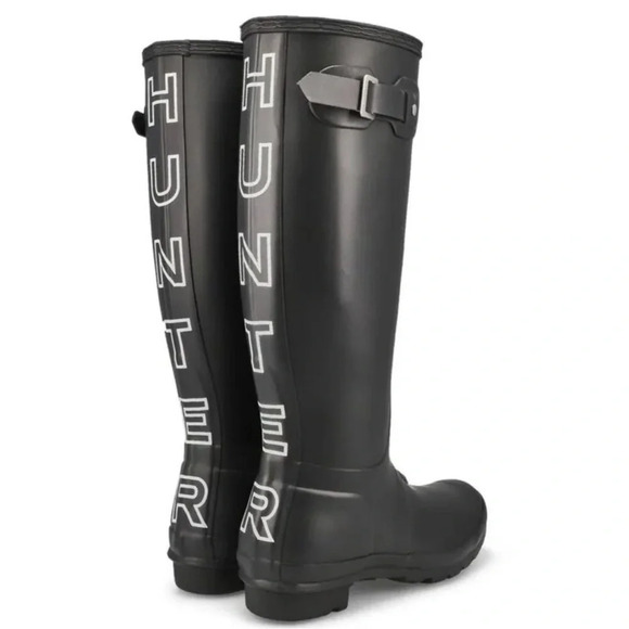 HUNTER original backstrap black tall boots block letter